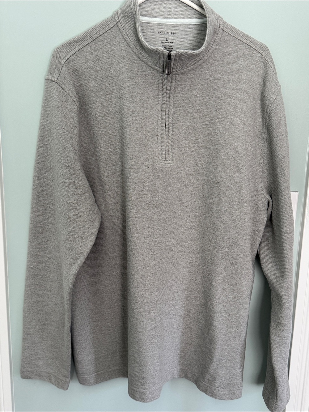 Van Heusen Men’s Gray Quarter Zip Mock Neck Pull Over Sweater size L